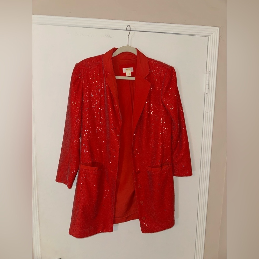 Anthropologie Red Sequin Women's Blazer Dress Size 4p - Picture 8 of 13